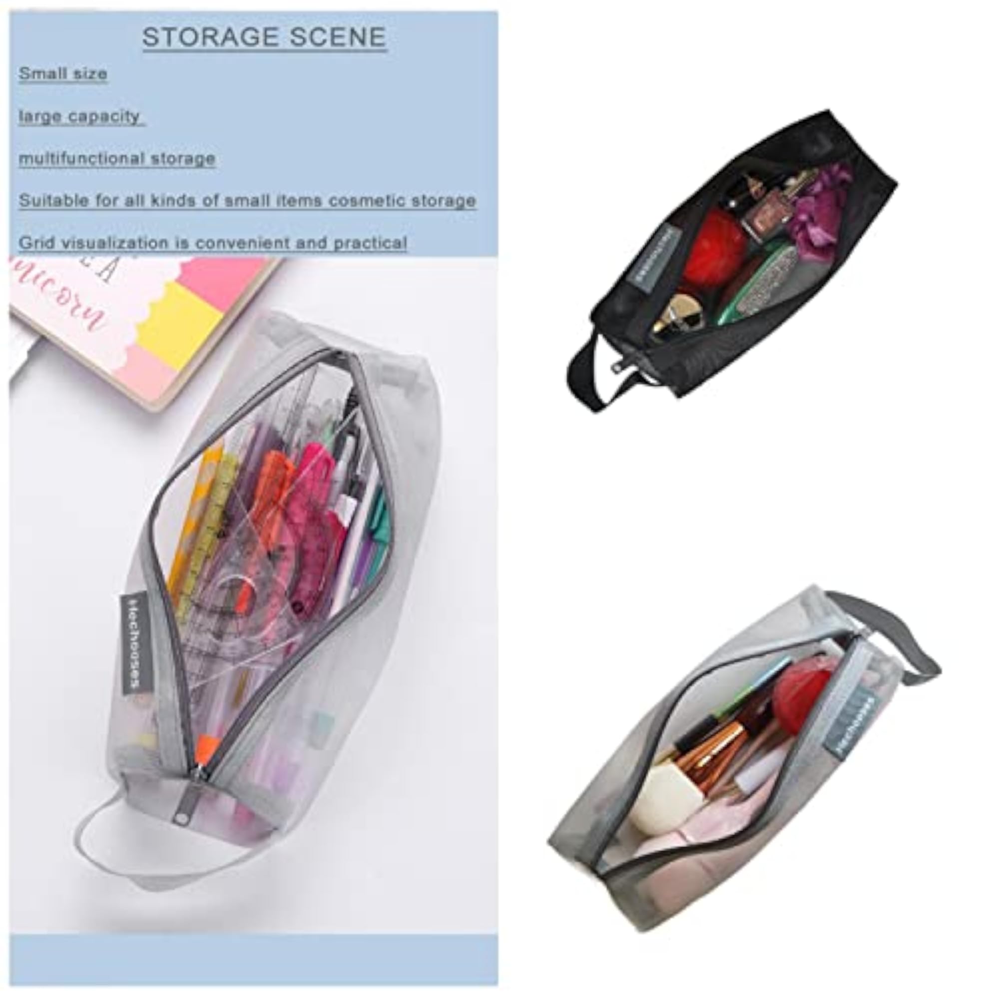 Mesh Cosmetic Bag, Portable Clear Makeup Bags, 3PCS